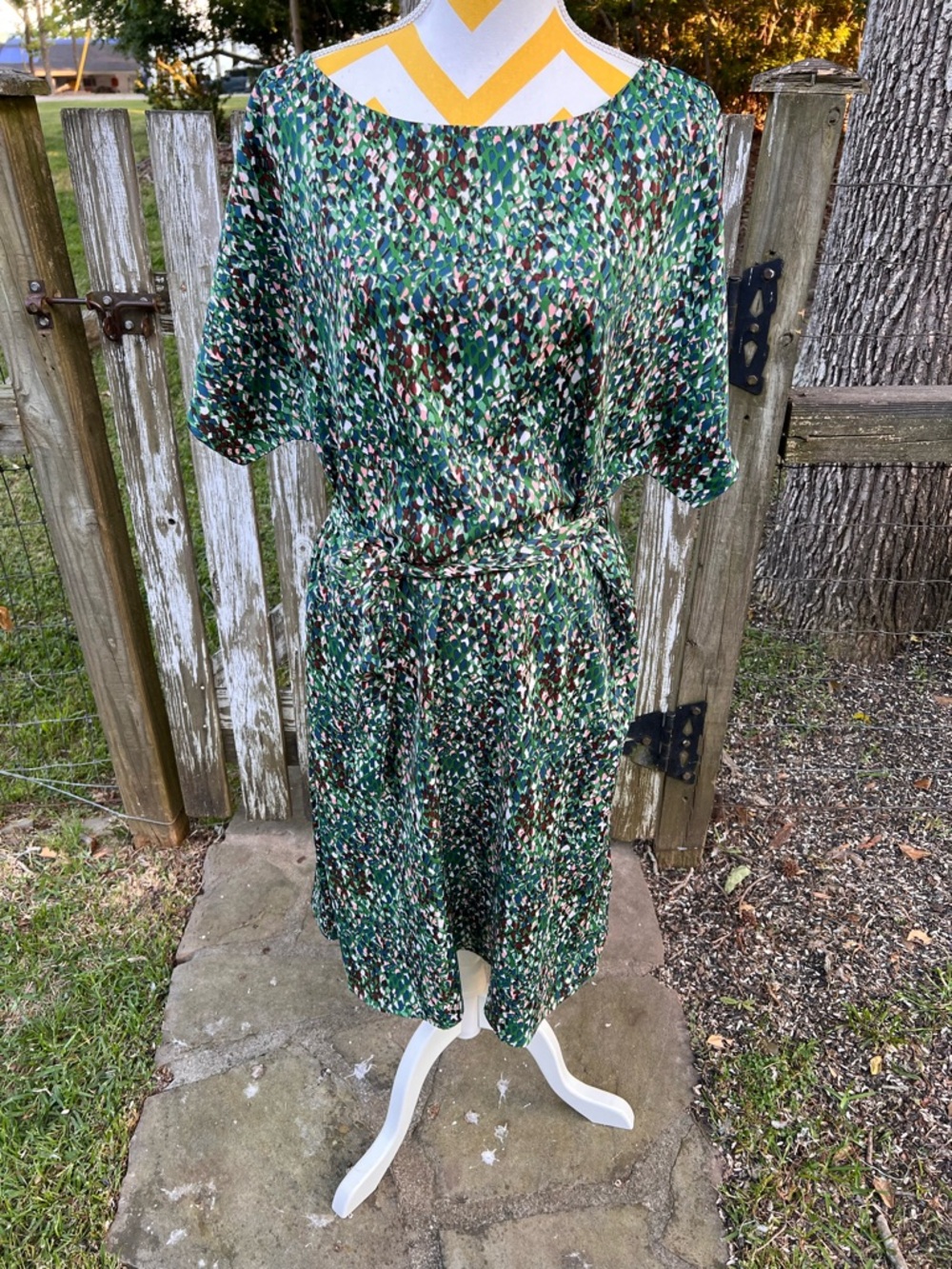 Green Patterned Women's Belted Dress